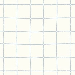 Hand-drawn Windowpane Check - Baby Blue on Soft Cream || Textured Grid 