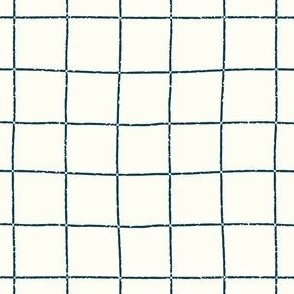 Hand-drawn Windowpane Check - Prussian Blue on Soft Cream || Textured Grid 