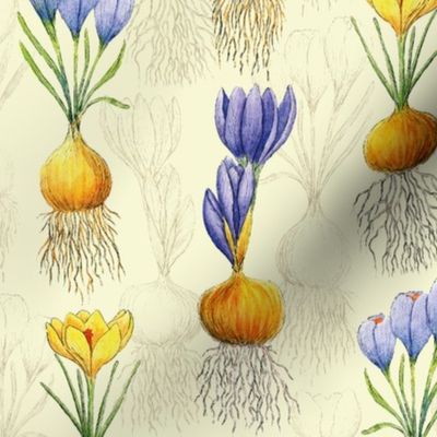Hand Painted Yellow & Purple | Hand Painted  Watercolor Crocuses