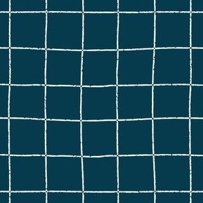 Hand-drawn Windowpane Check - Prussian Blue || Textured Grid 