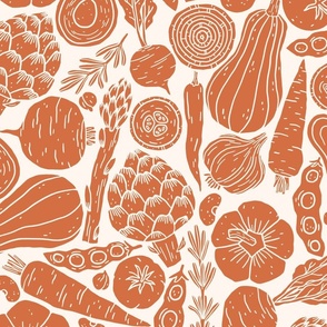 Vegetables in red on beige