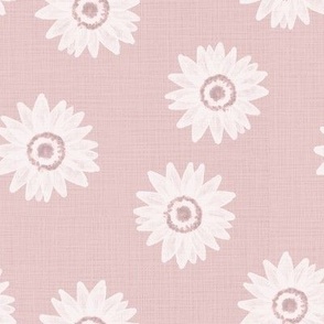 White watercolor textured sunflowers on pink background