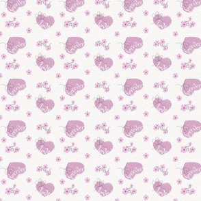 forever love - pink hearts and flowers - off-white background