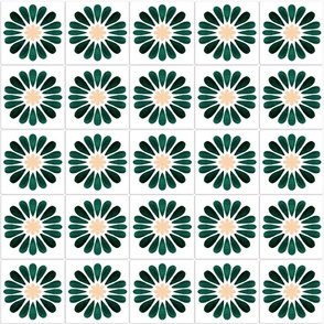 Green Daisy Flowers Emerald Watercolor Mediterranean Tiles Seamless Pattern