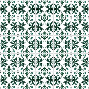 Floral Green Emerald Watercolor Mediterranean Tiles on White