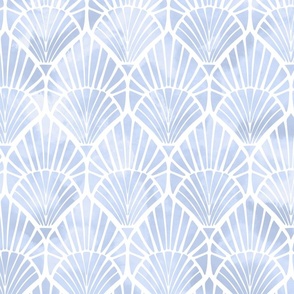 Blue Art deco shells watercolor texture