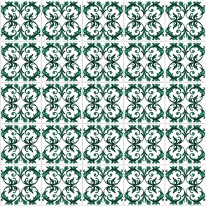 Elegant Emerald Watercolor Mediterranean Tiles on White