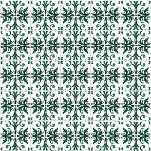 Green Emerald Watercolor Mediterranean Tiles on White