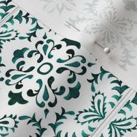 Green Emerald and White Lacy Floral Watercolor Mediterranean Tiles