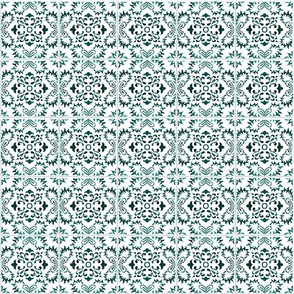 Green Emerald and White Lacy Floral Watercolor Mediterranean Tiles