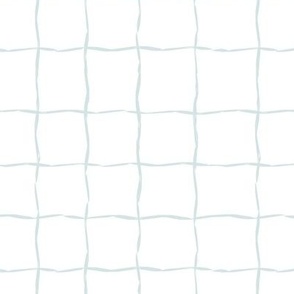 Hand drawn windowpane grid squares on white with blue aqua lines