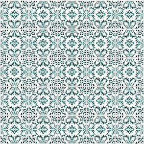 Lacy Green Emerald Watercolor Mediterranean Tiles Floral Seamless Pattern
