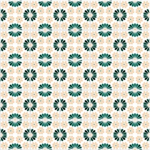 Green Emerald Watercolor Mediterranean Tiles with Yellow Flowers