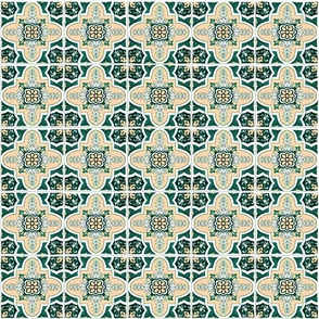Geometrical Green Emerald Watercolor Mediterranean Tiles Seamless Pattern