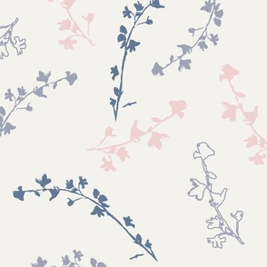 Sketchy muted lilac, blue, and pink on ivory hand drawn tossed branches // Jumbo