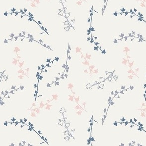 Sketchy muted lilac, blue, and pink on ivory hand drawn tossed branches // Small