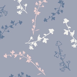 Sketchy pink, blue, and ivory hand drawn tossed branches // Jumbo