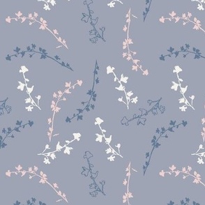 Sketchy pink, blue, and ivory hand drawn tossed branches  // Small