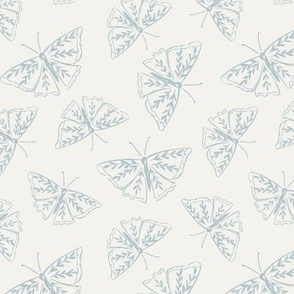 Tossed hand drawn light blue butterflies on ivory // Small