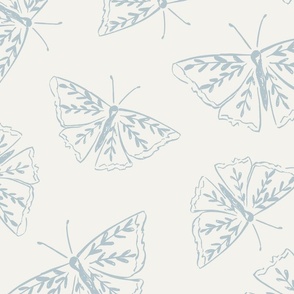 Tossed hand drawn light blue butterflies on ivory wallpaper // Jumbo