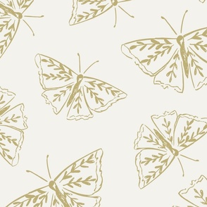 Tossed hand drawn ochre butterflies on ivory wallpaper // Jumbo