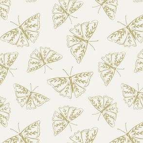 Tossed hand drawn ochre butterflies on ivory // Small
