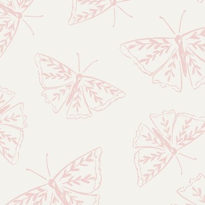 Tossed hand drawn light pink butterflies on ivory wallpaper // Jumbo