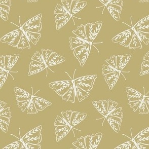 Tossed hand drawn ivory butterflies on yellow ochre // Small