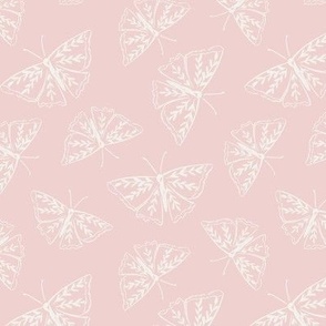 Tossed hand drawn ivory butterflies on light pink // Small
