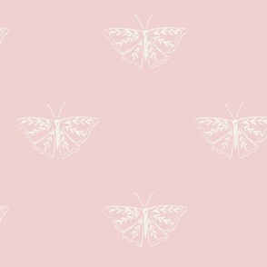 Hand drawn simple butterflies on light pink // Large