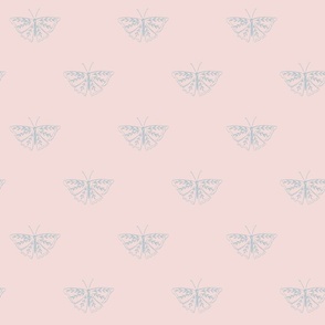 Hand drawn simple butterflies on blue on pink // Small
