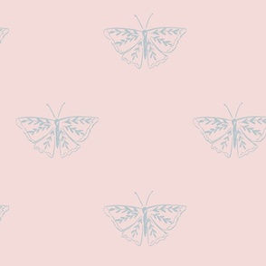 Hand drawn simple butterflies on blue on pink // Large
