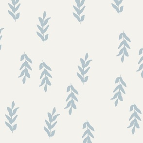Light blue leaves on ivory two directional wallpaper // Large