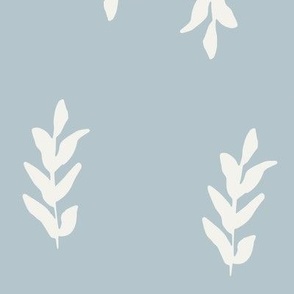 Ivory leaves on blue two directional wallpaper // Large