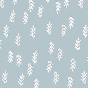 Ivory leaves on blue two directional wallpaper // Small
