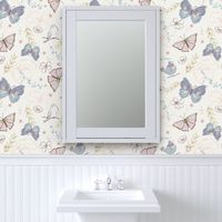 Butterflies and birds garden nursery wallpaper for girls in pastel colors // Large