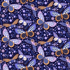 Pattern Clash Butterflies - Dark Indigo v2