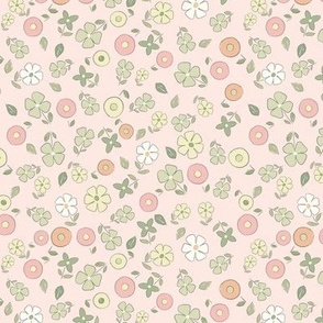 Cute ditsy floral retro flower blooms for girls pink, green, orange peach fuzz, yellow // Small