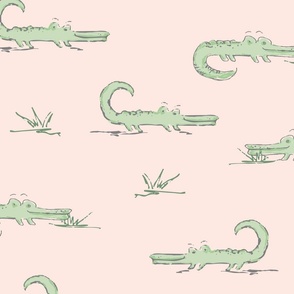 Green baby alligators on blush pink for baby girl nursery decor // Jumbo