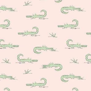 Green baby alligators on blush pink for baby girl nursery decor // Small
