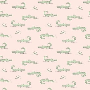 Green baby alligators on blush pink for baby girl nursery decor // XSmall