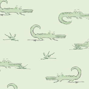 Green baby alligators on light green for gender neutral nursery decor // Jumbo