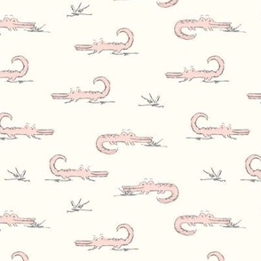Pink baby alligators on ivory for little girls nursery decor // Small