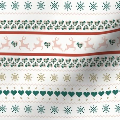 Reindeer Christmas Sweater in White, Green, and Pink
