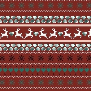 Reindeer Christmas Sweater in Dark Red, White, and Green