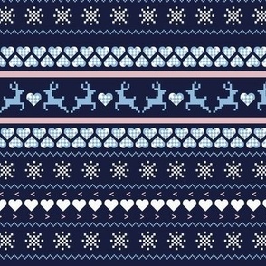 Reindeer Christmas Sweater in Navy and Light Blue