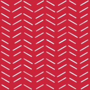 Chalkbone: Red And White Herringbone Pattern with Subtle Chalk Line Texture