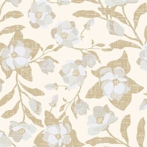 Magnolia Flowers Linen Texture
