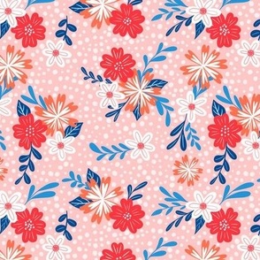 Playful Whimsical Coral Blooms Modern Floral Nursery Pattern 6in