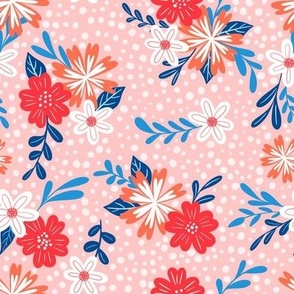 Playful Whimsical Coral Blooms Modern Floral Nursery Pattern 8in